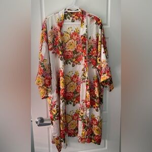 Floral Women's Robe Silky Retro Look 70s